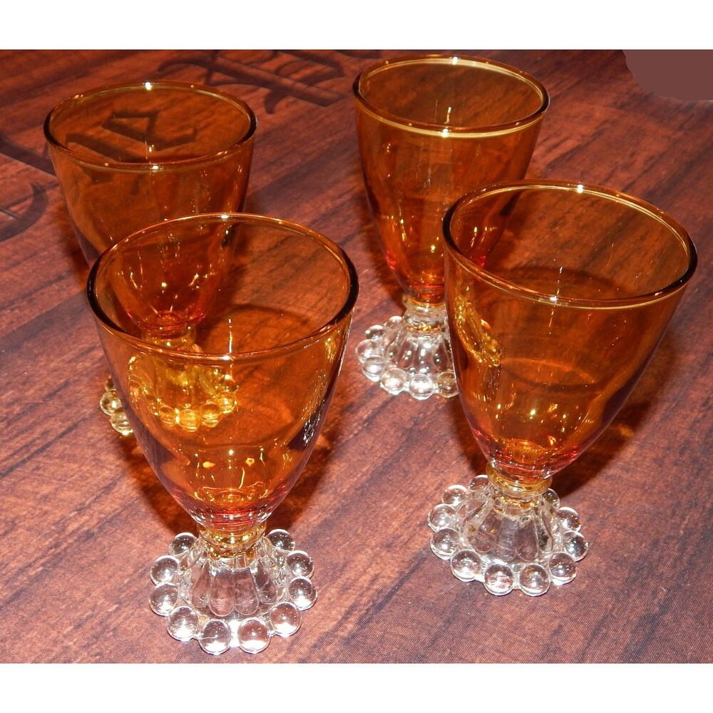 Vintage Set of 4 Anchor Hocking BERWICK BOOPIE BUBBLE AMBER 4-1/2" Wine Glass